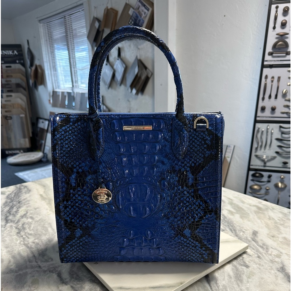 Melbourne Collection Caroline Satchel Bag  in Blue Viper